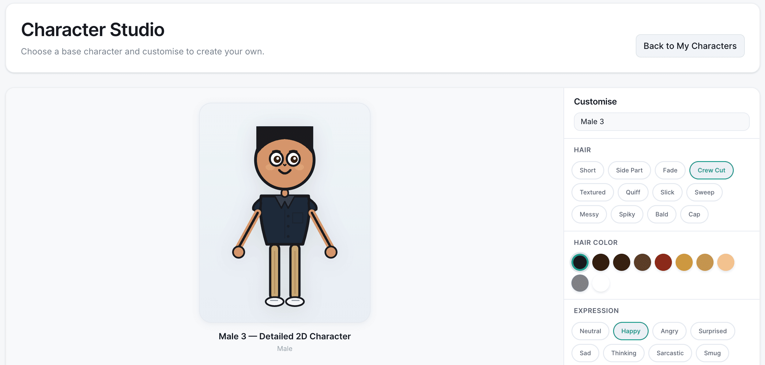 Character Studio appearance customization screen