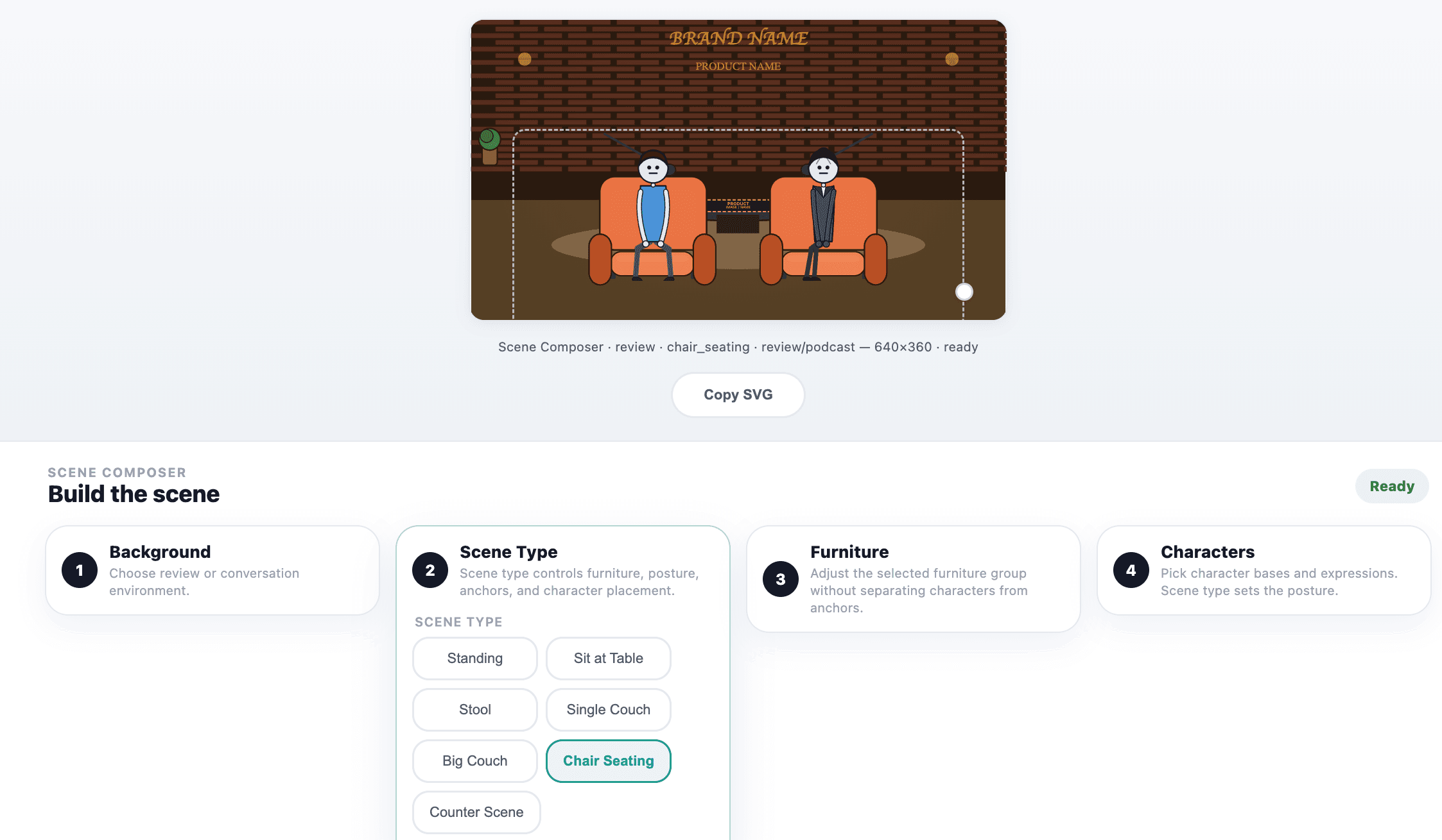 Scene Composer conversation staging screen